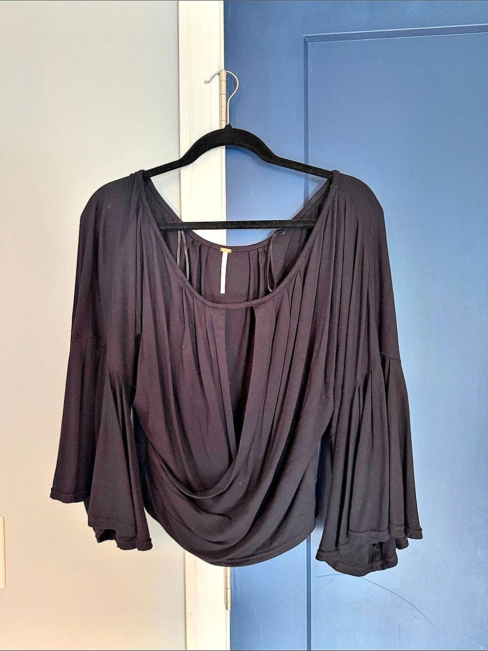 Free People Jane Draped Long Sleeve Top Black Large